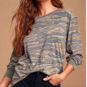 Free People Arielle Camo Long sleeve Top